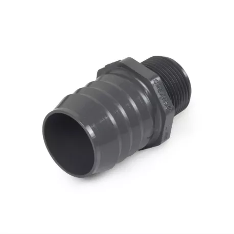 1-1/2″ Barbed Insert x 1″ Male NPT Threaded PVC Reducing Adapter, Sch 40, Gray