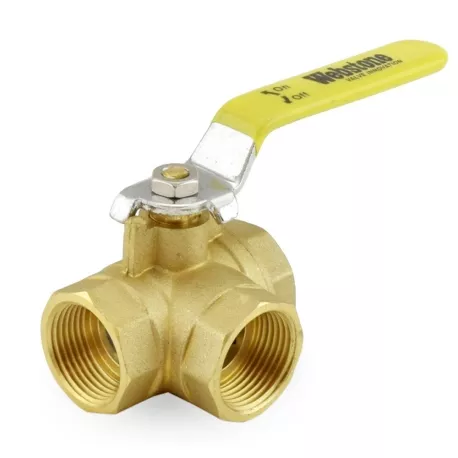 1″ Threaded 3-Way Brass Ball Valve, Full Port