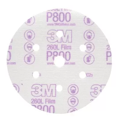 3M 1070 6-inch P800 Fine Hook-and-Loop Dust Free Abrasive Disc, White, Polyester Film