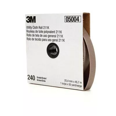 3M 5004 211K Utility Cloth Roll, 1 in Width × 50 yd Length, 240 Grit, Very Fine, Gray
