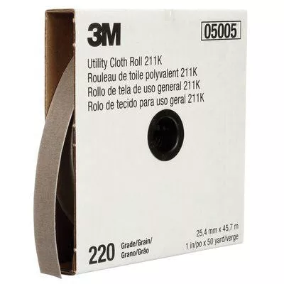 3M 5005 211K Utility Cloth Roll, 1 in Width × 50 yd Length, 220 Grit, Very Fine, Gray