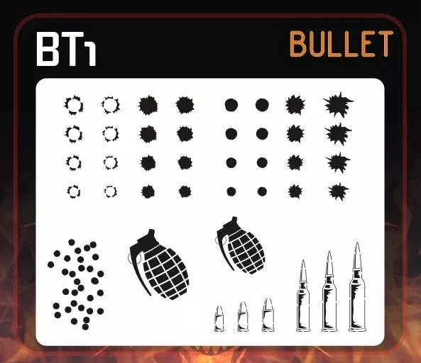 AEROSPACE Airbrush Stencil – BT1 – ‘Bullets Etc.’