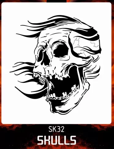 AEROSPACE Airbrush Stencil – Skull 32 – ‘Windswept’