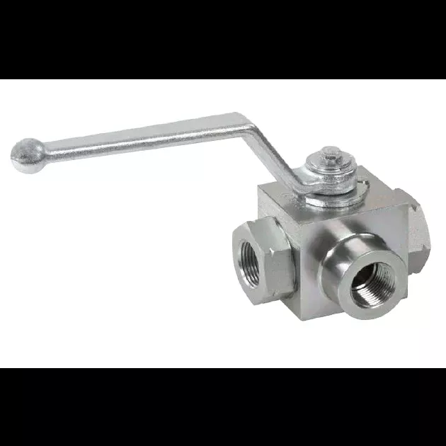 CBVL-3-N04-0001-K : Stauff Compact 3-Way Diverter Ball Valve, L-Bore, 90 Degree Action, 1/4 NPT, Carbon Steel, 7250psi