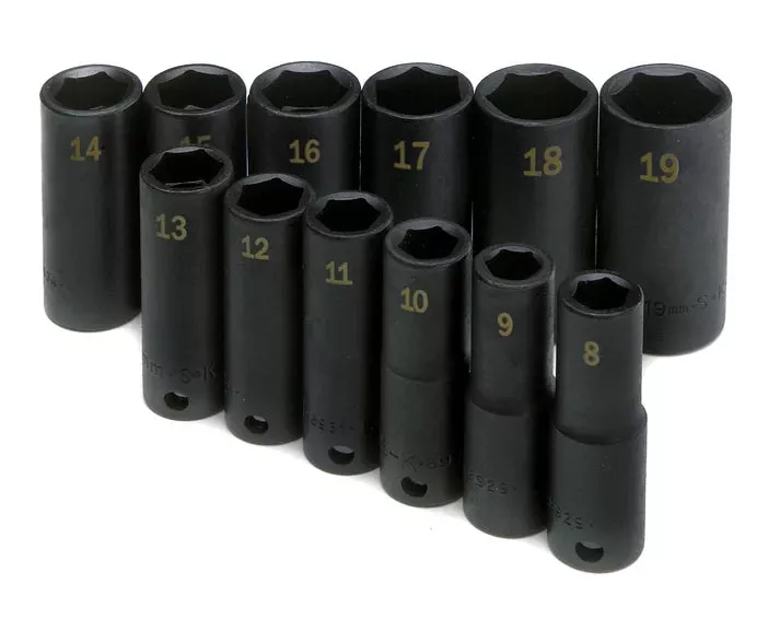 SK Tools 4082 12-Piece 3/8" Drive Deep Metric Impact Socket Set