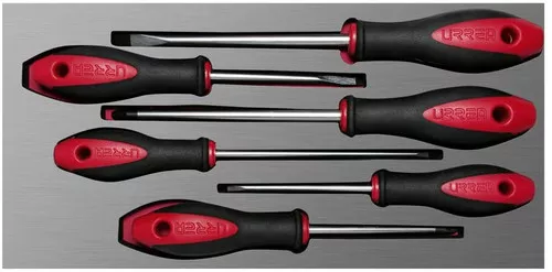 URREA 6 pc BIMATERIAL SCREWDRIVER SETS WITH LAMINATED PLASTIC COVER OFFSET RATCH
