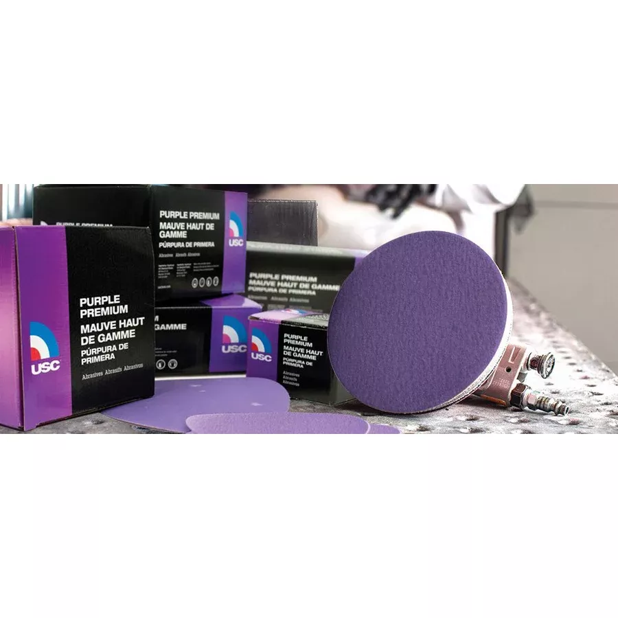 USC Purple Premium Sanding Disc 6 in P400 Film Backing Hook and Loop Attachment