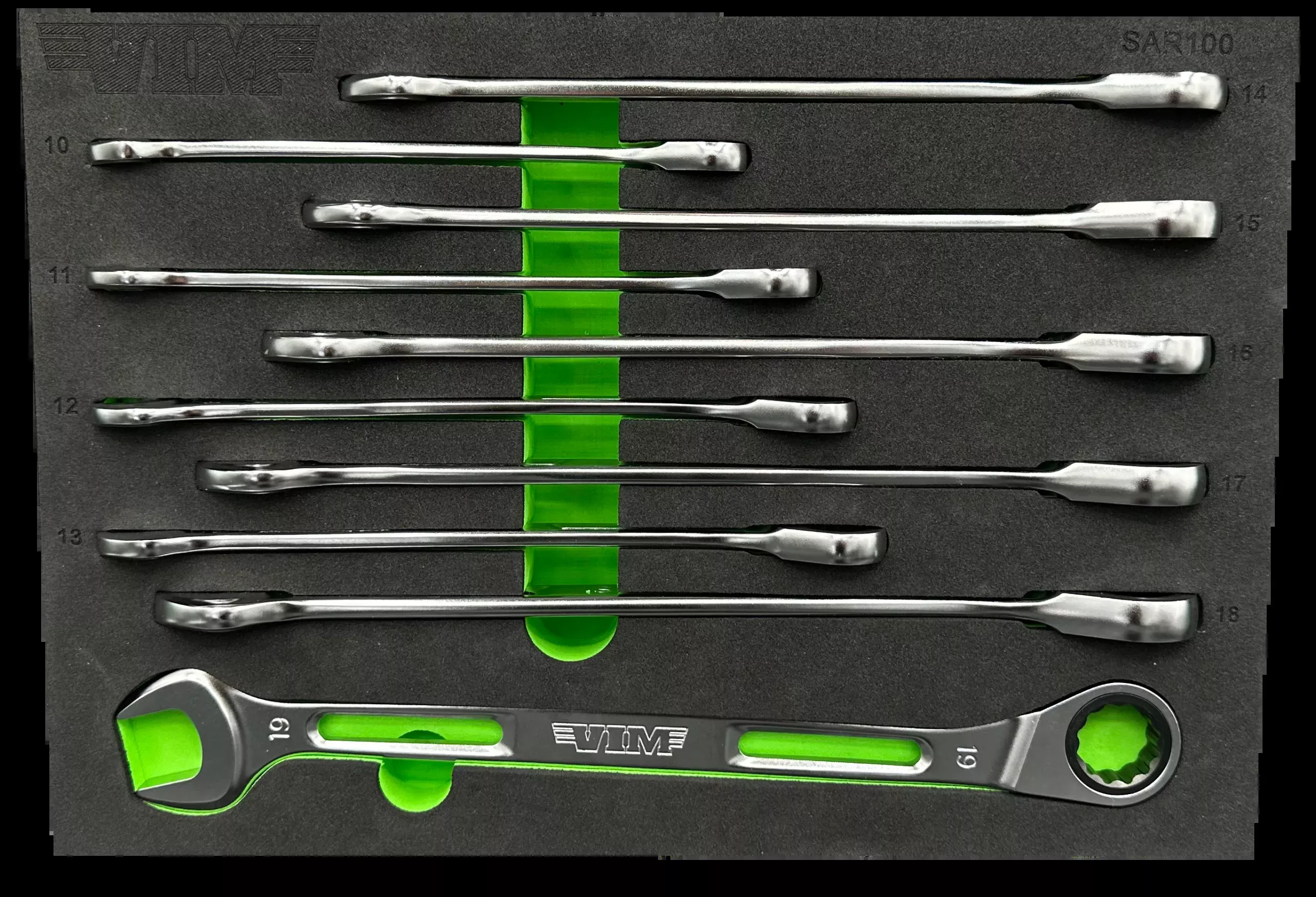 VIM Tools SAR100 10-Piece Slim Angled Ratcheting Wrench Set